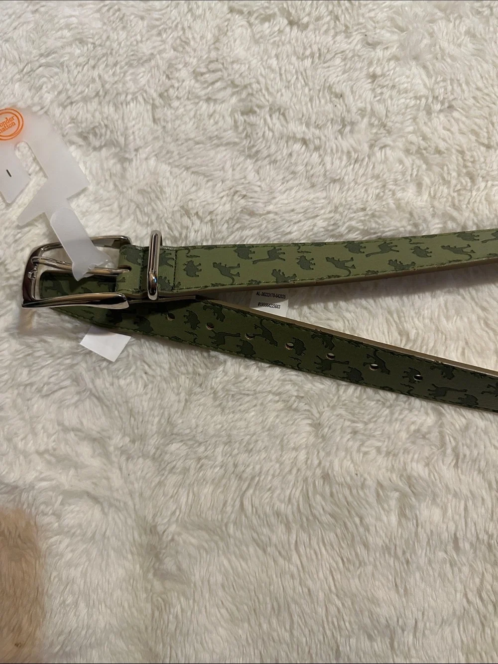 wonder nation Olive Green Dino Print Kids Belt with Silver Buckle